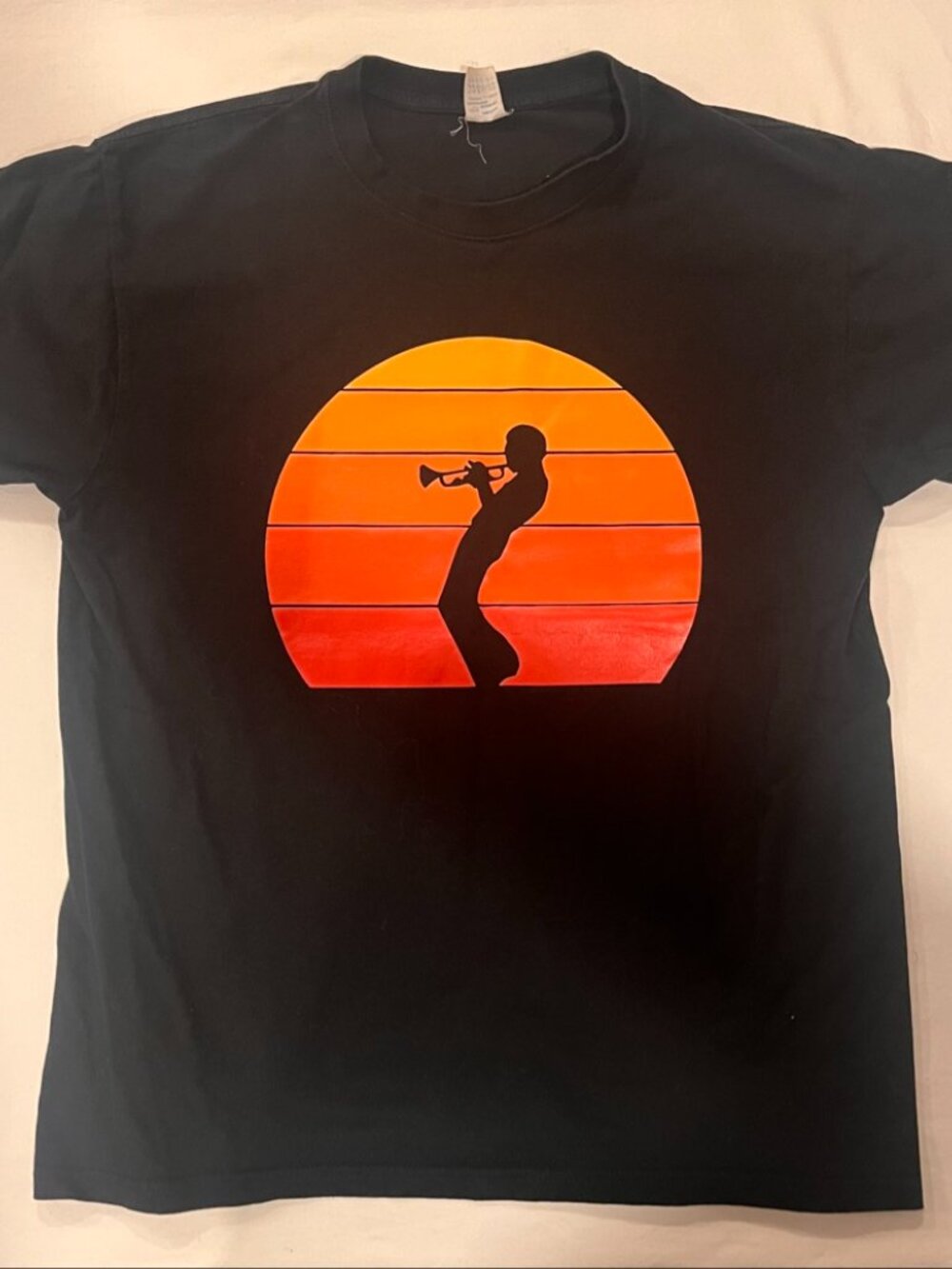 Miles Davis Jazz Trumpet Sunset Silhouette Graphic T-Shirt Mens M Black Cotton